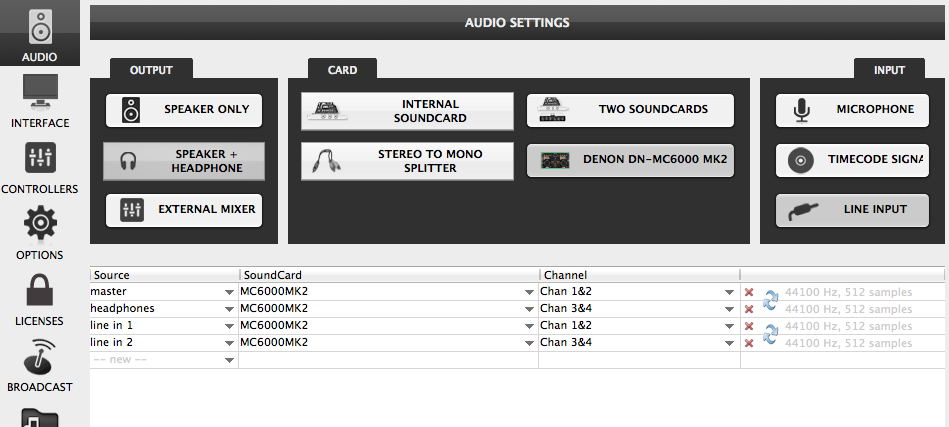 denondj mc6000mk2 vdj8 lineinputmac