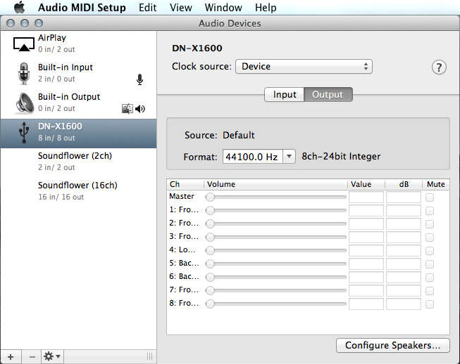 DNX1600 Audio MIDI Setup