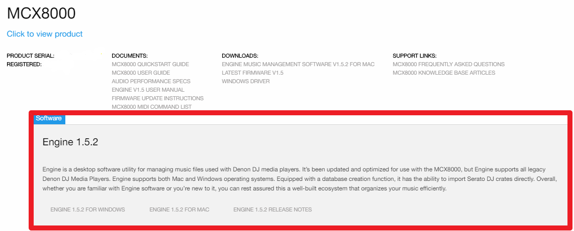 denondj mcx8000 engine regi